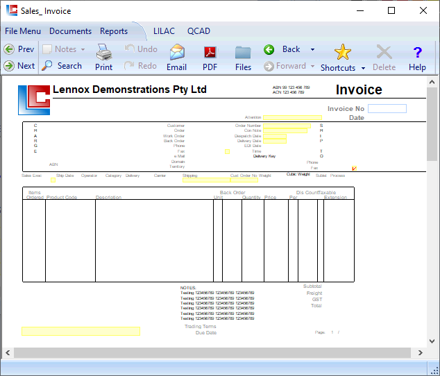 Parameters Invoice Note